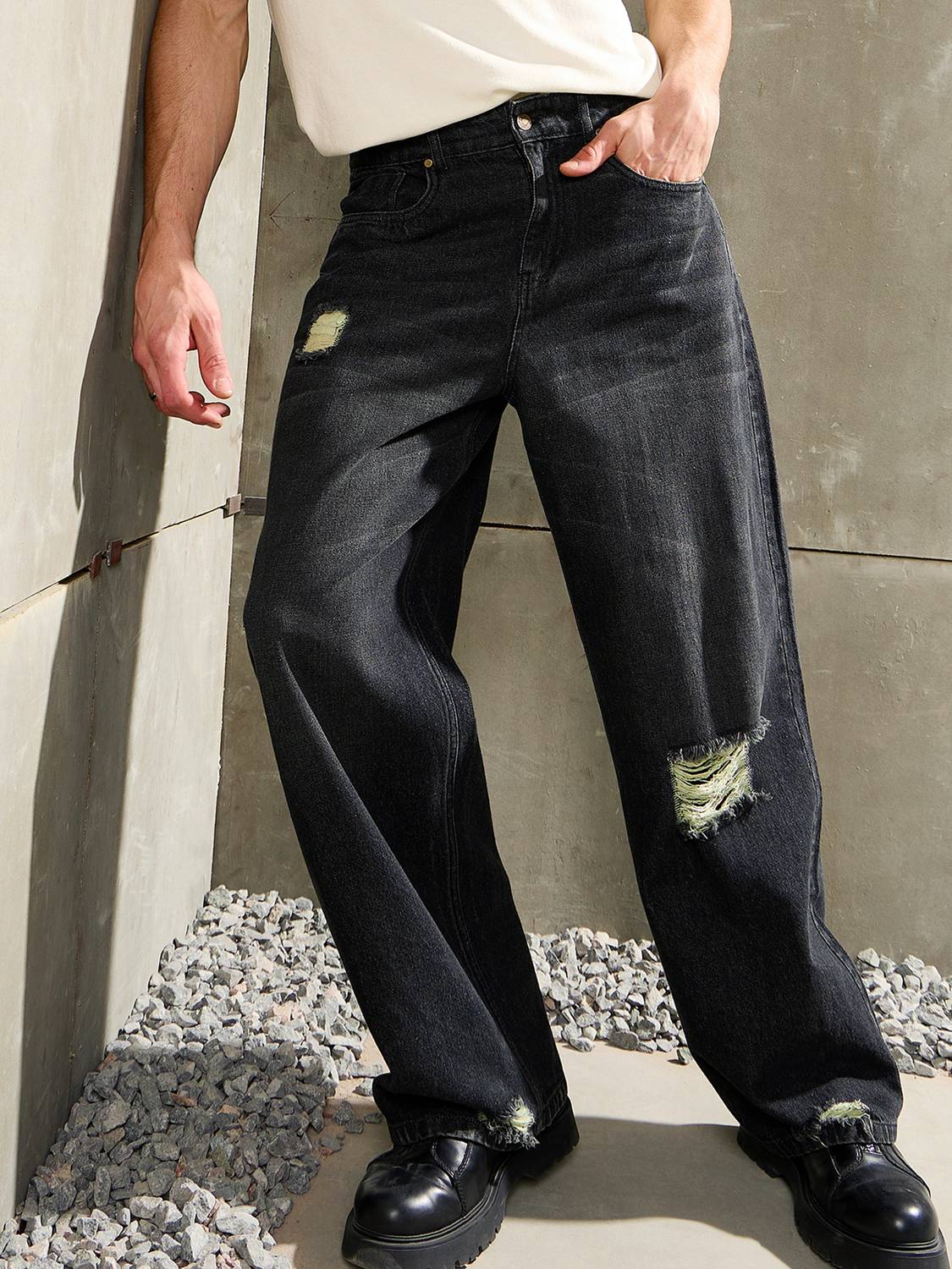 MASCLN SASSAFRAS Loose Fit Men Black Jeans