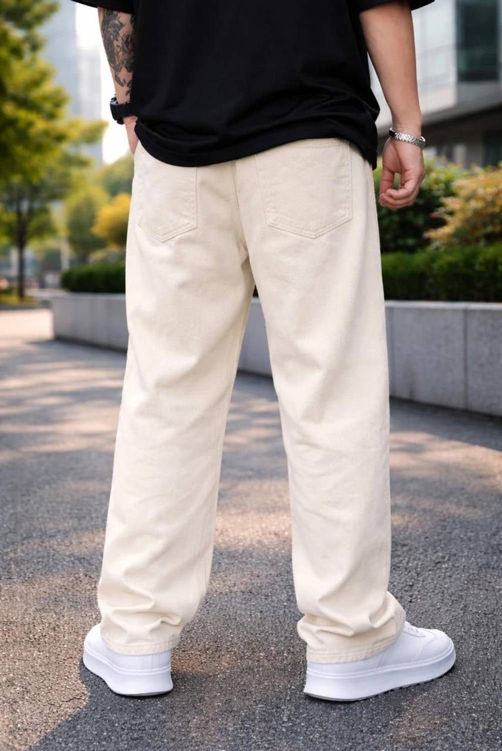 FLAYING Loose Fit Men Beige Jeans - Image 2