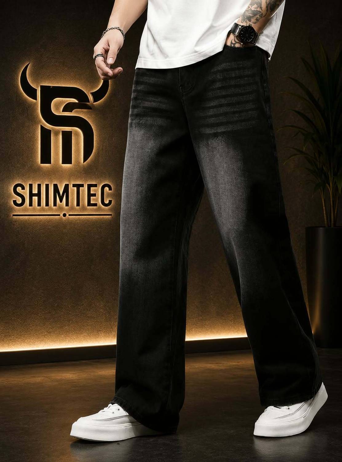 BOLD & BARE Baggy Fit Men Dark Grey Jeans - Image 1