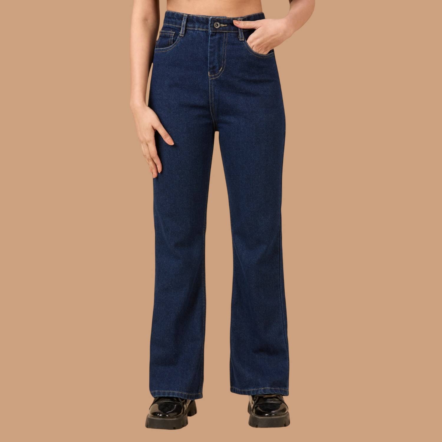 3BUTTERFLIES Boot-Leg Women Dark Blue Jeans