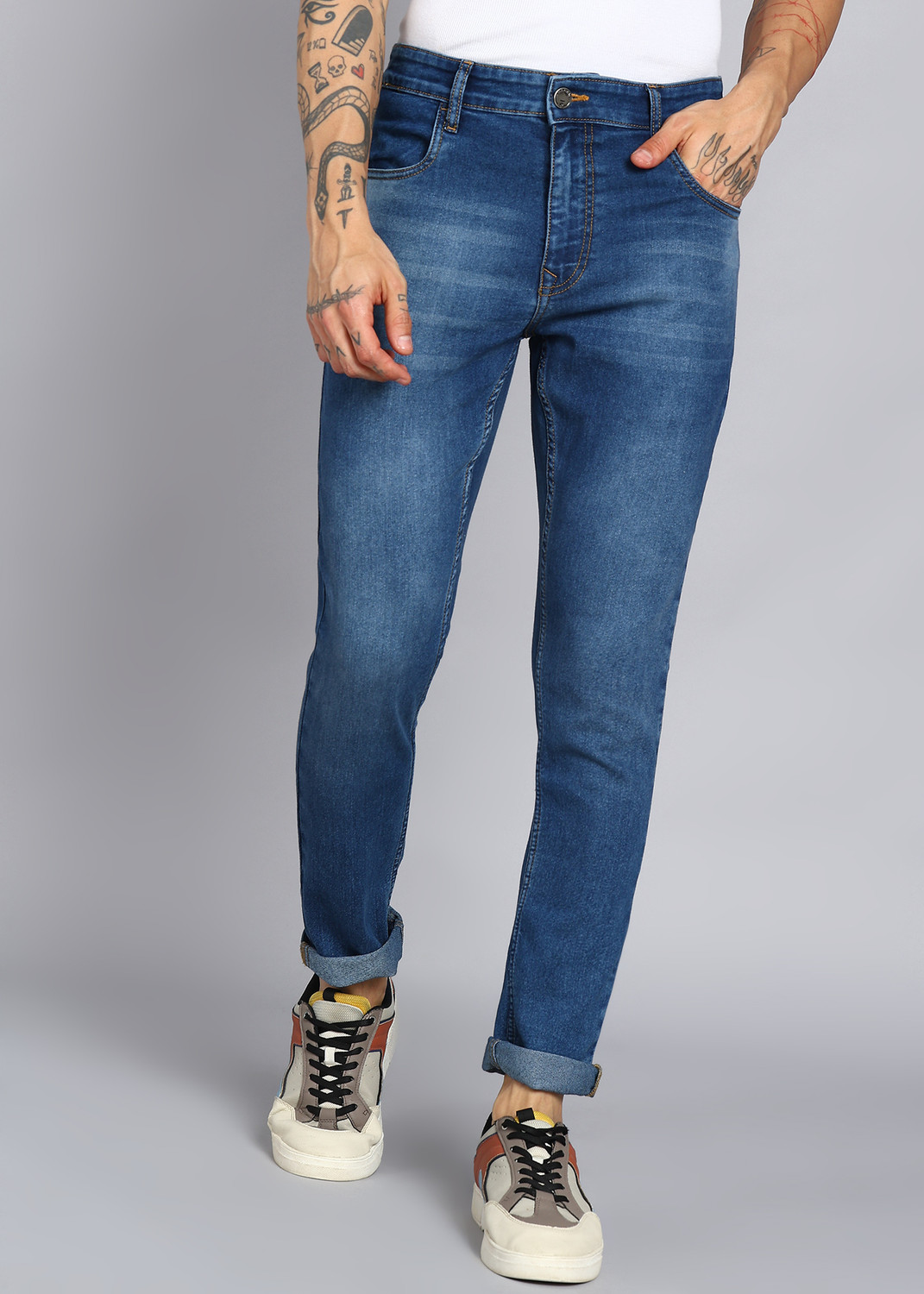 Image of WROGN Slim Men Dark Blue Jeans