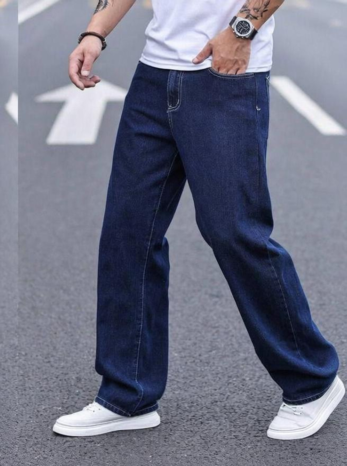 Image of JAAR FASHION Loose Fit Men Dark Blue Jeans