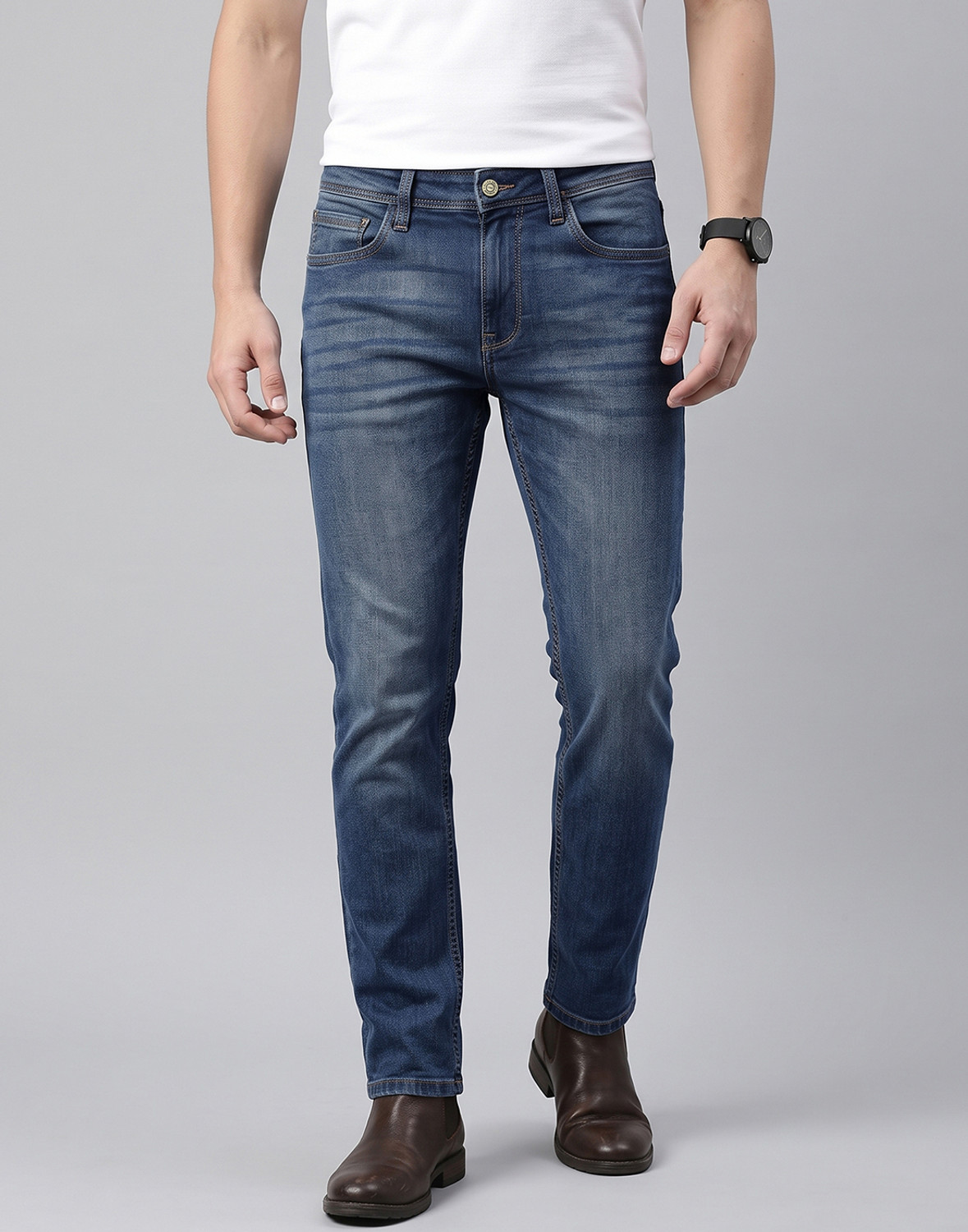 Image of Allen Solly Men Regular Mid Rise Blue Jeans
