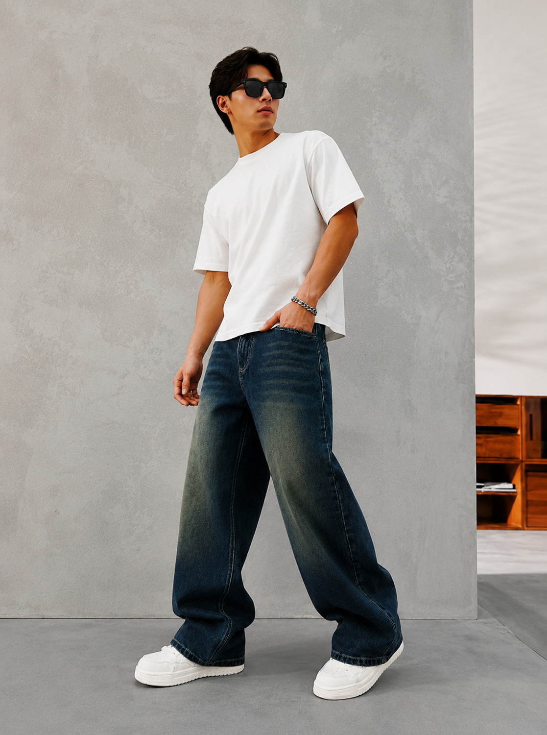 Image of DENIM LOOK Baggy Fit Men Dark Blue Jeans