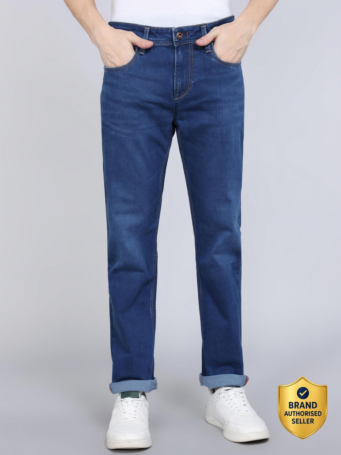Image of KILLER Men Slim Mid Rise Dark Blue Jeans