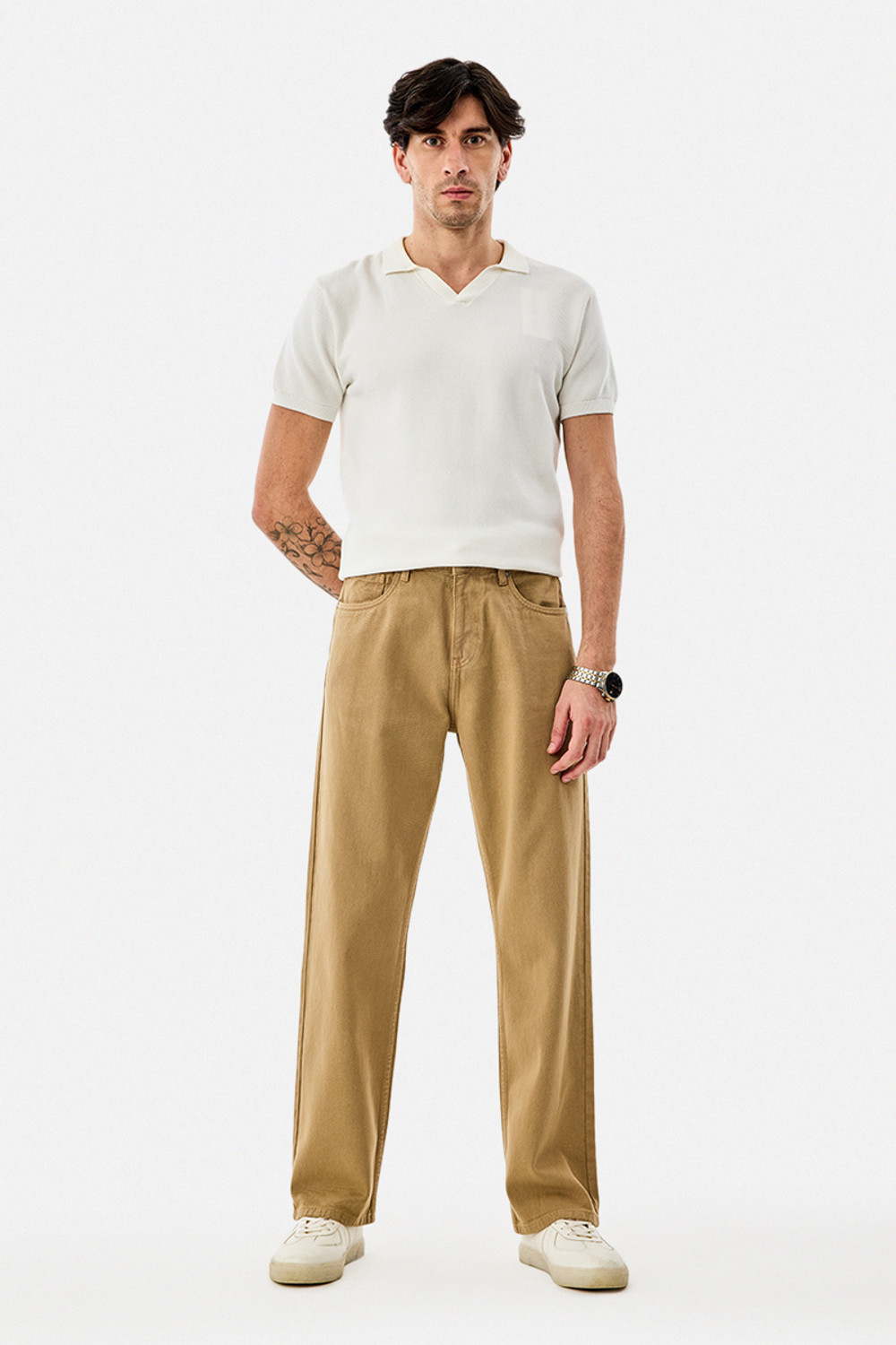 Image of Snitch Straight Fit Men Beige Jeans