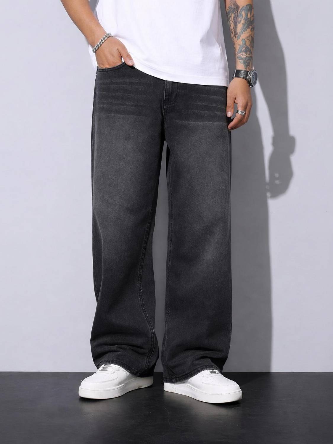ZARUME Baggy Fit Men Grey Jeans - Image 1