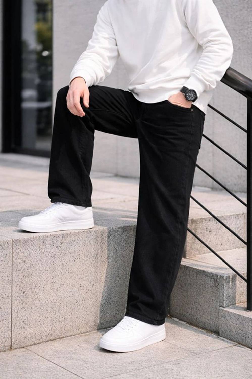 AzureAttire Straight Fit Black Jeans - Image 4