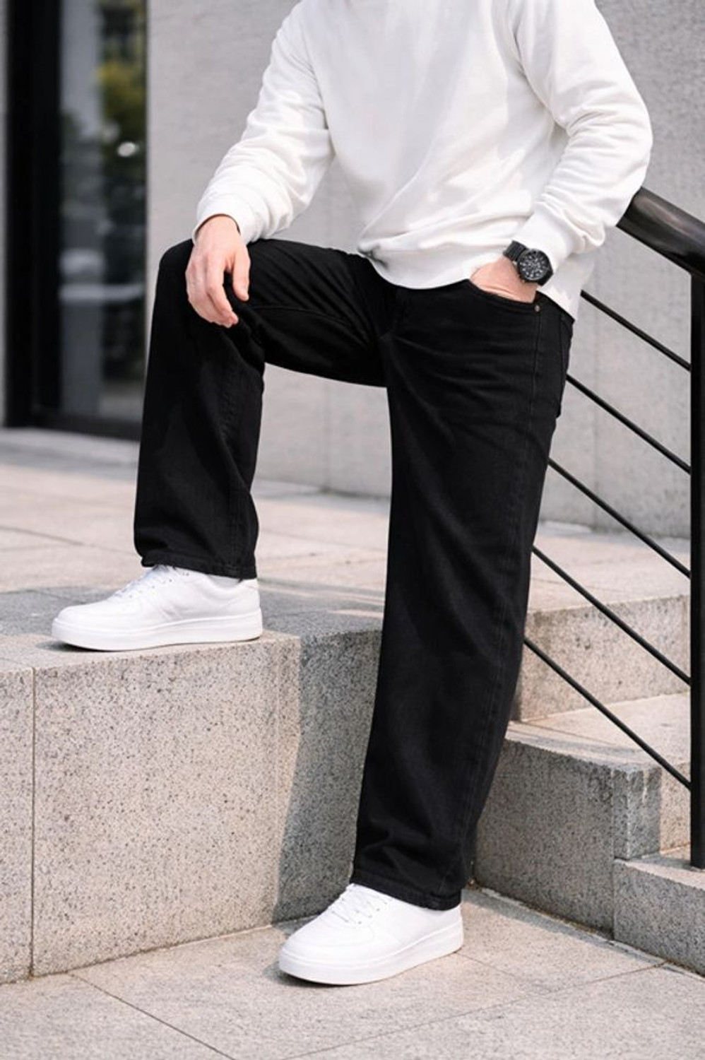 Image of AzureAttire Straight Fit Men Black Jeans