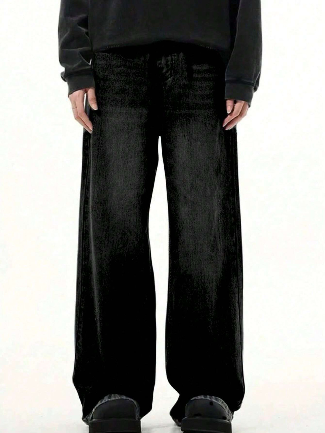 Image of YAMEET Men Baggy Fit Mid Rise Black Jeans