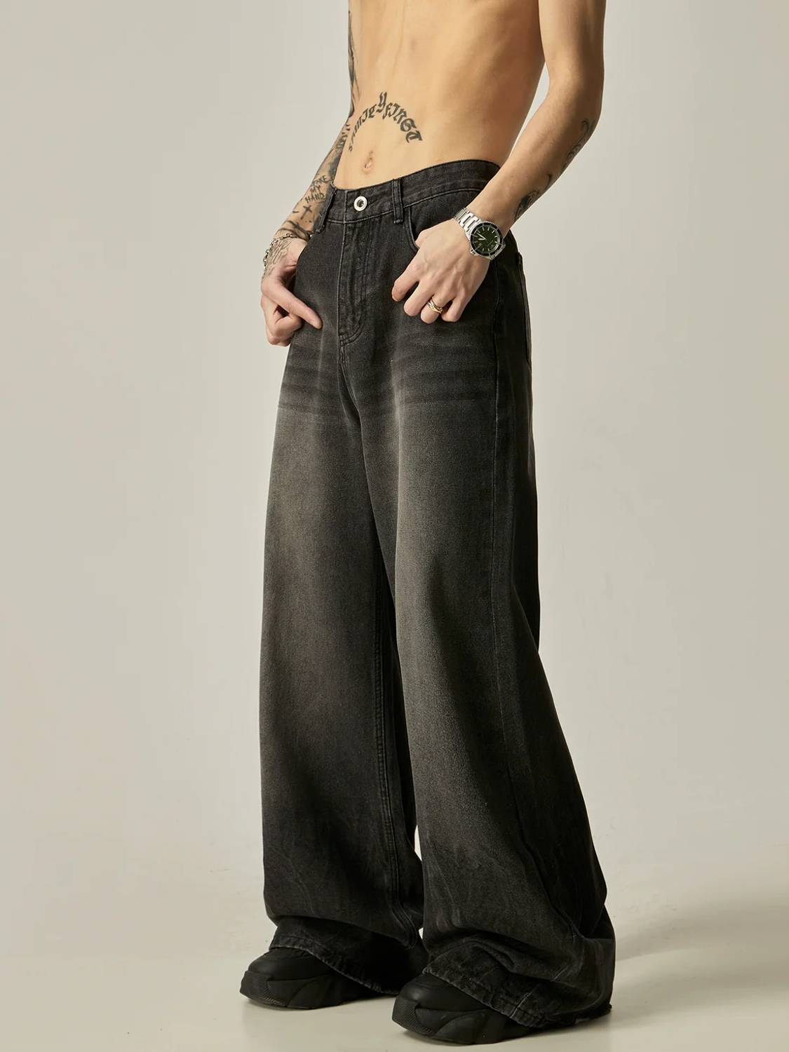 sky collection Wide Leg Men Black Jeans - Image 3