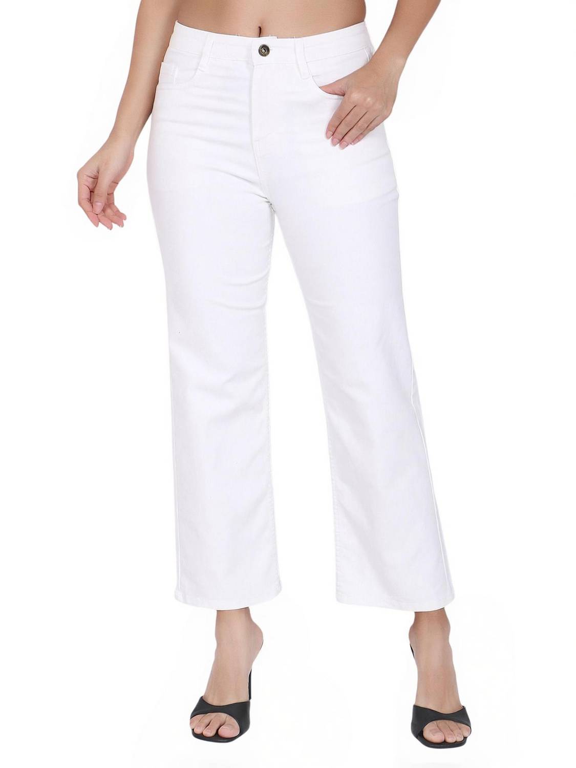 3BUTTERFLIES Straight Fit Women White Jeans