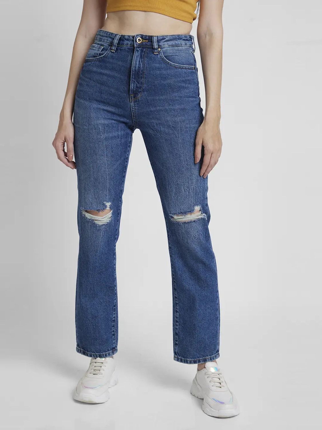 Image of Spykar Straight Fit Women Dark Blue Jeans