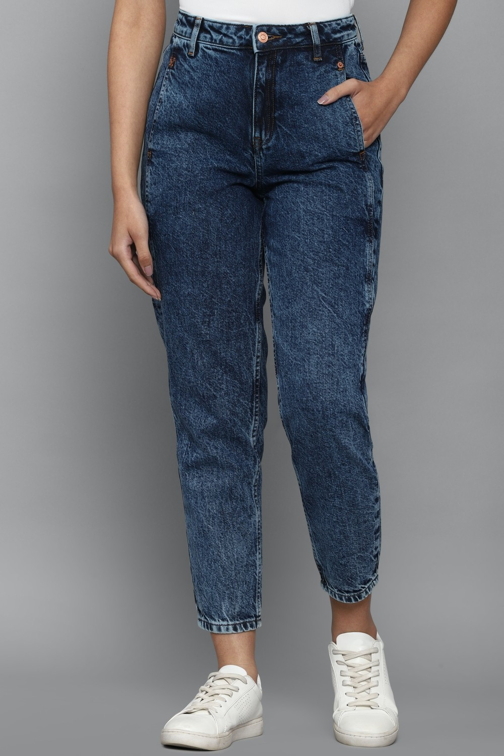 Image of Allen Solly Tapered Fit Women Dark Blue Jeans