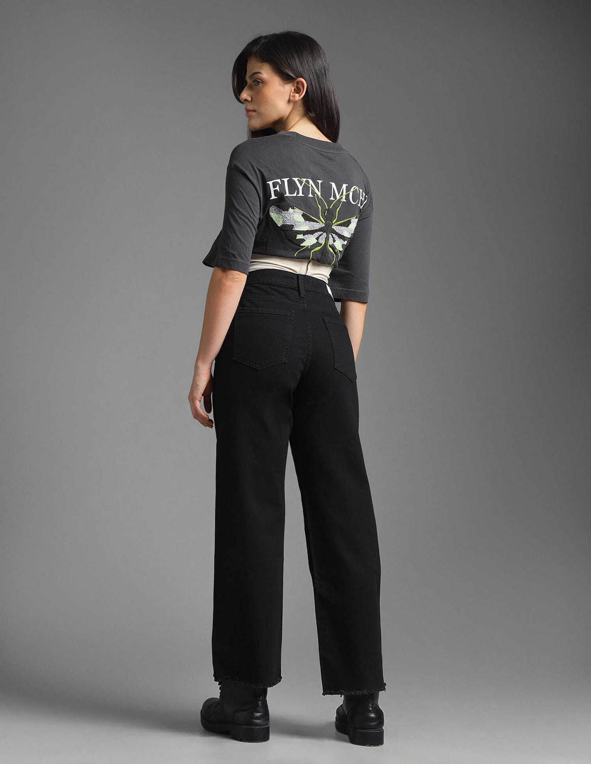 Image of FLYING MACHINE Wide Leg Women Black Jeans
