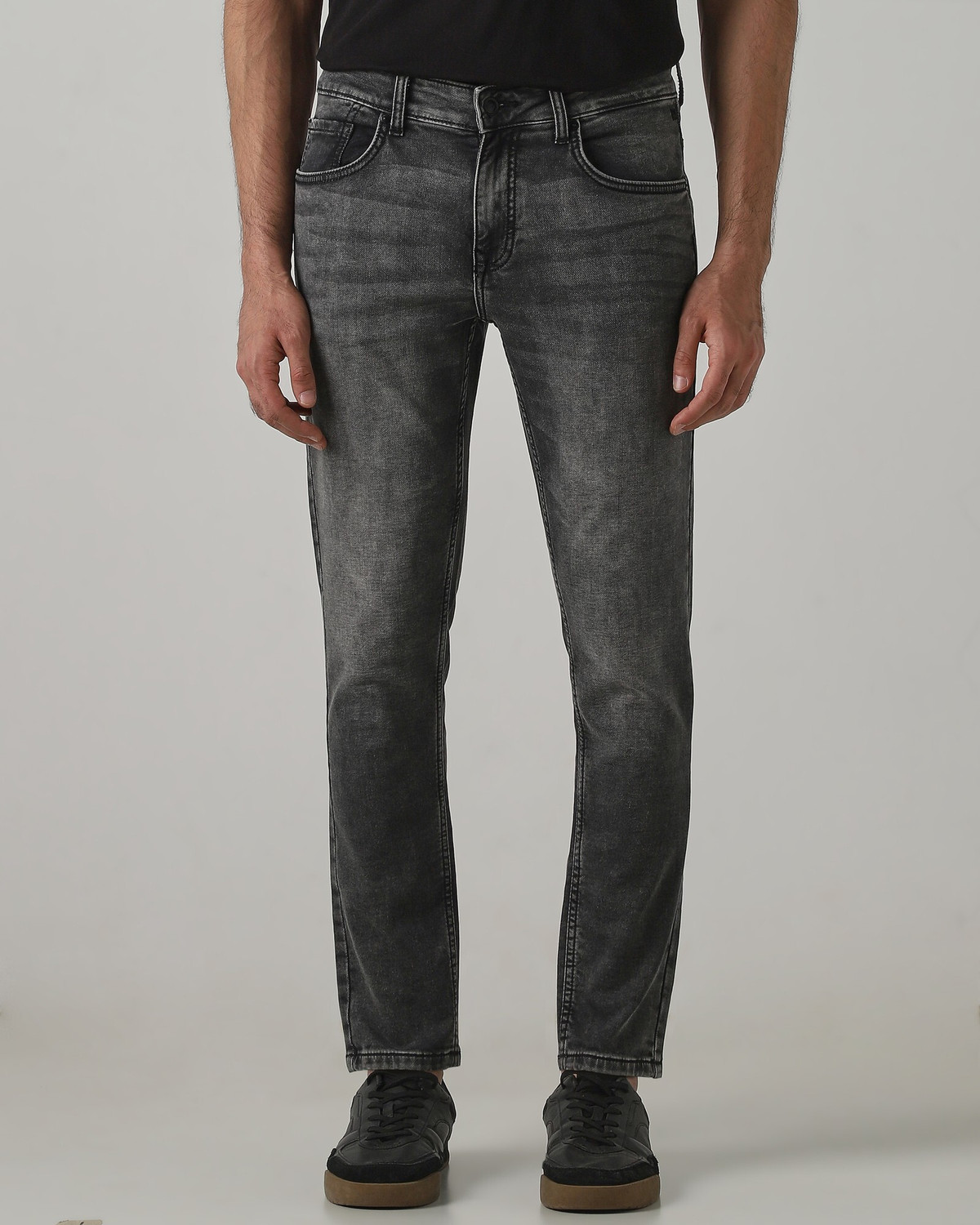 Image of MUFTI Men Slim Mid Rise Grey Jeans