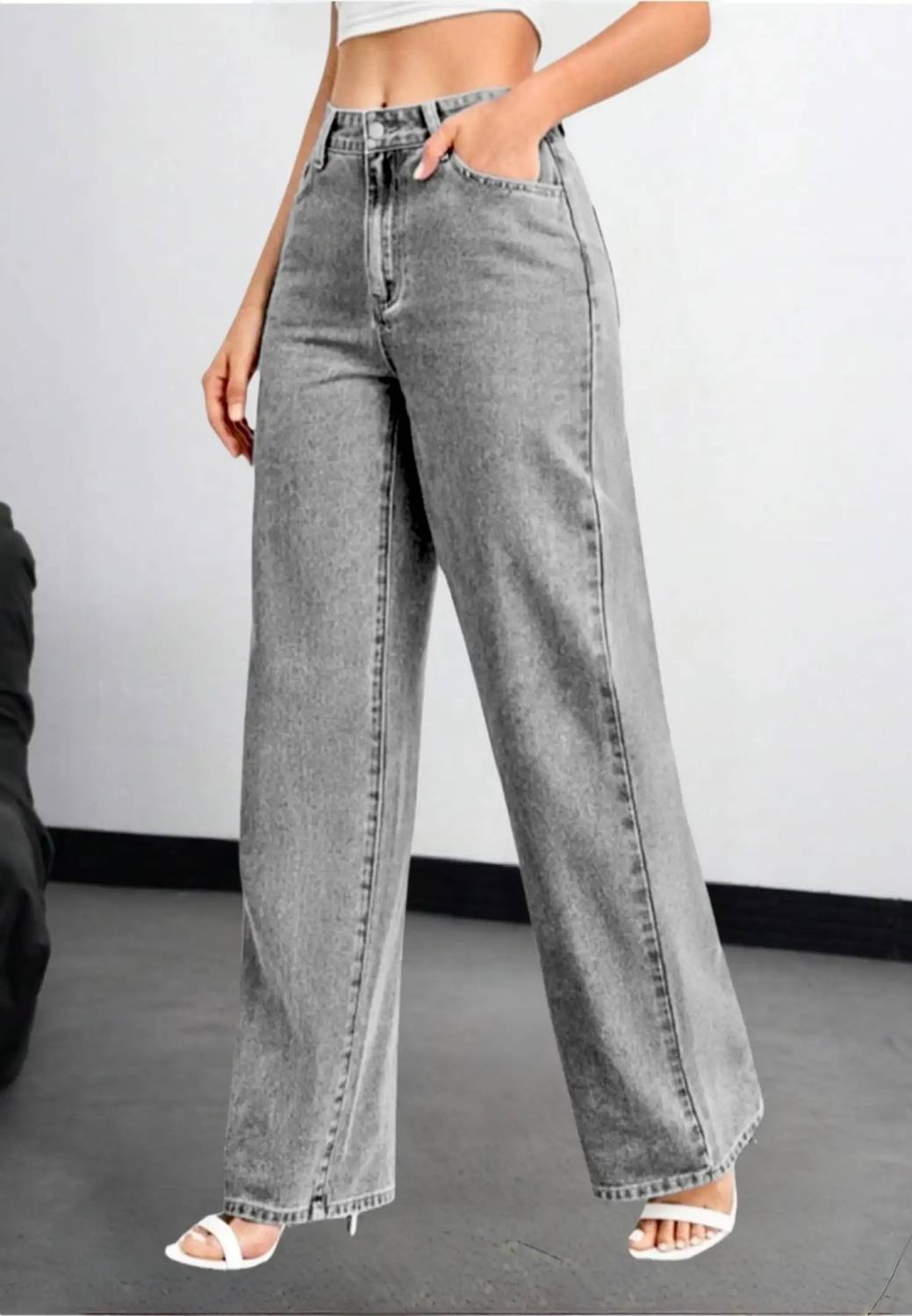 Mast & Harbour Wide Leg Women Grey Jeans