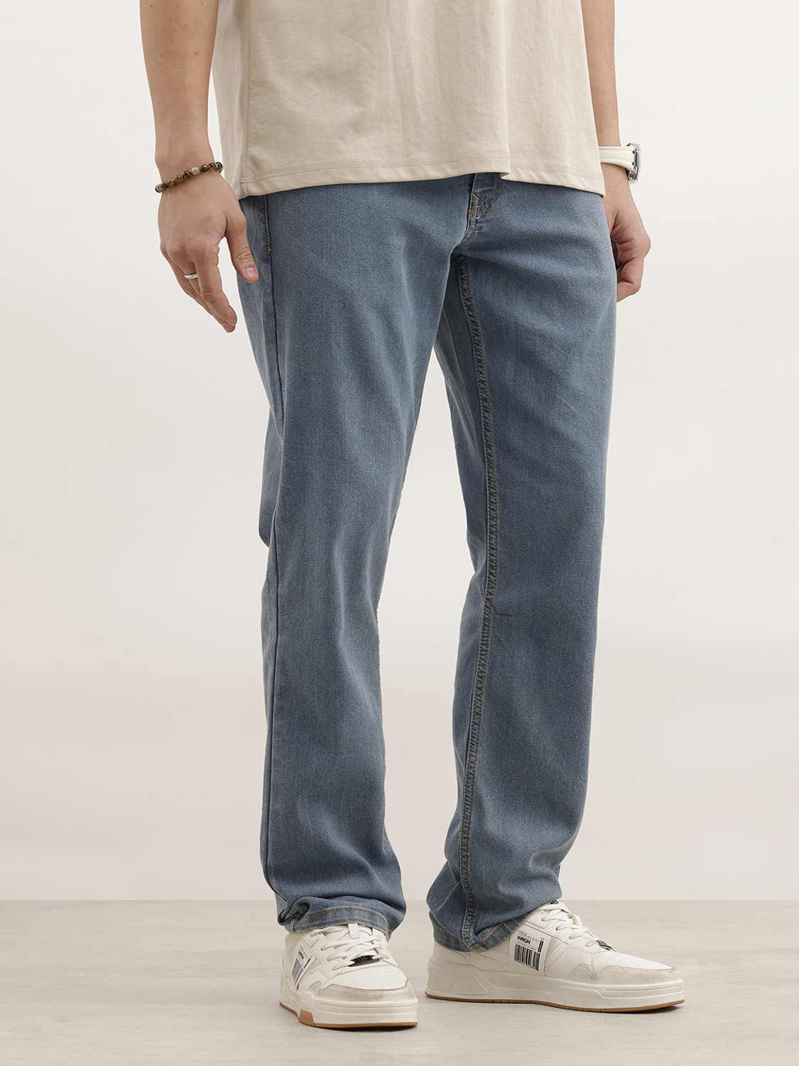 Image of WROGN Straight Fit Men Blue Jeans