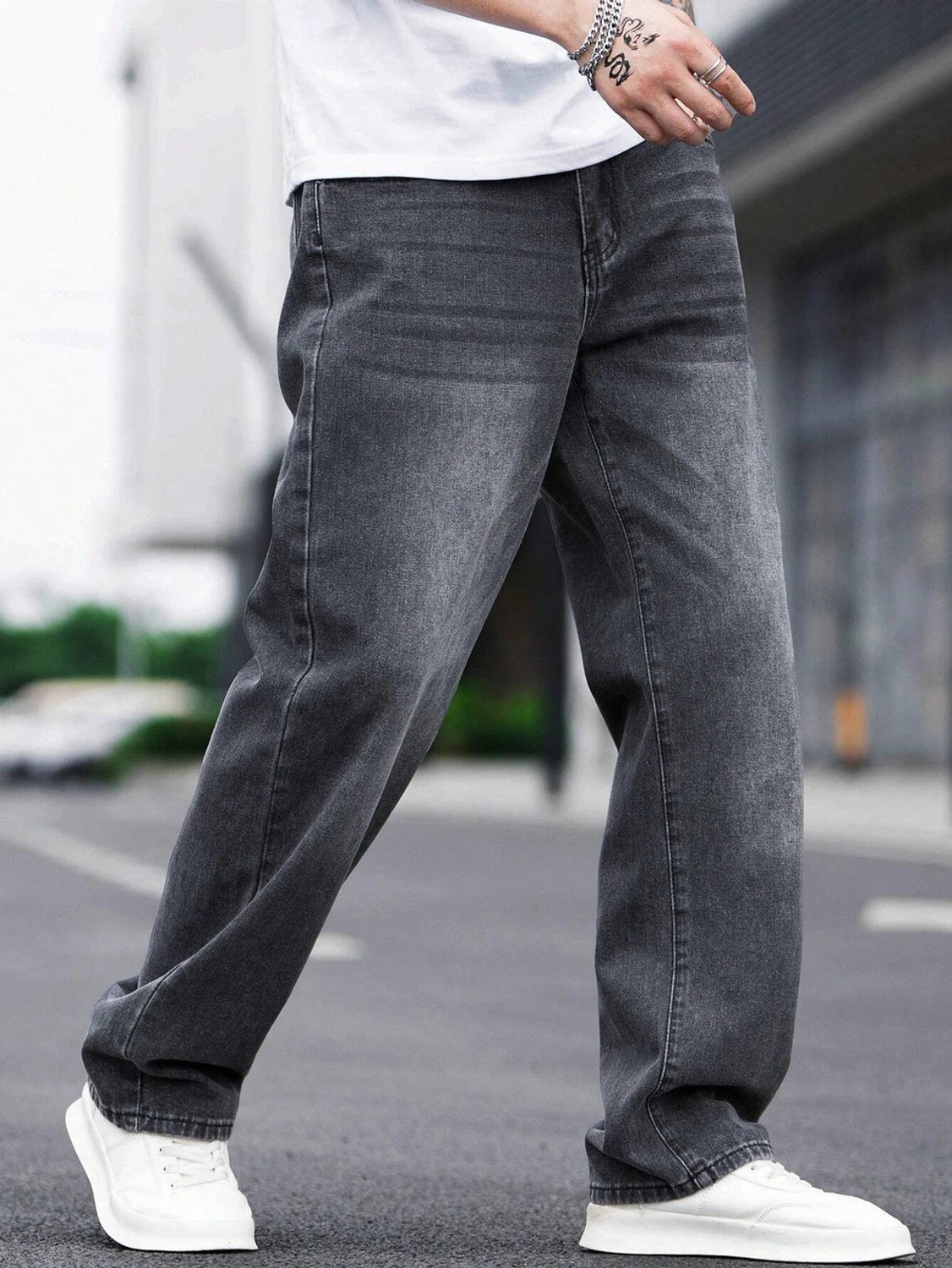 Image of Fakwins Loose Fit Men Dark Grey Jeans