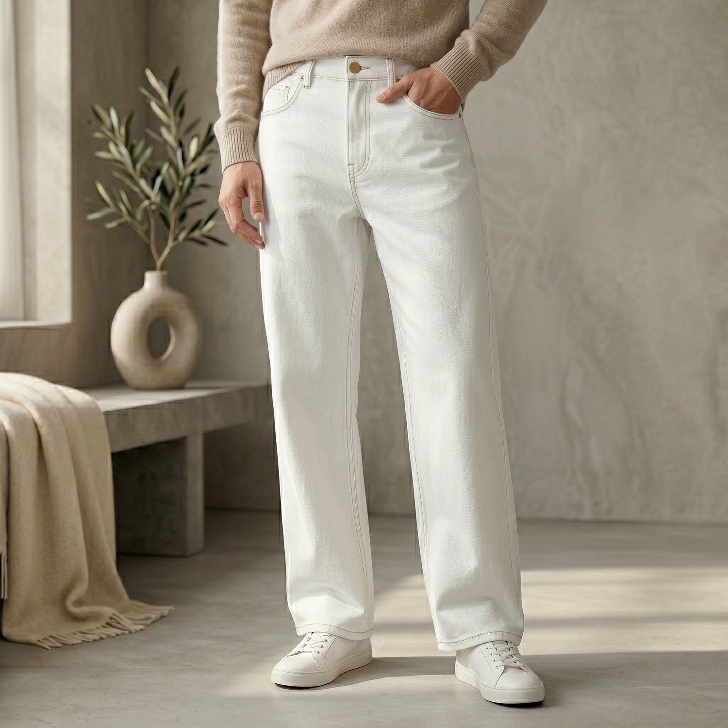 Image of SaudagarHub Wide Leg Men White Jeans