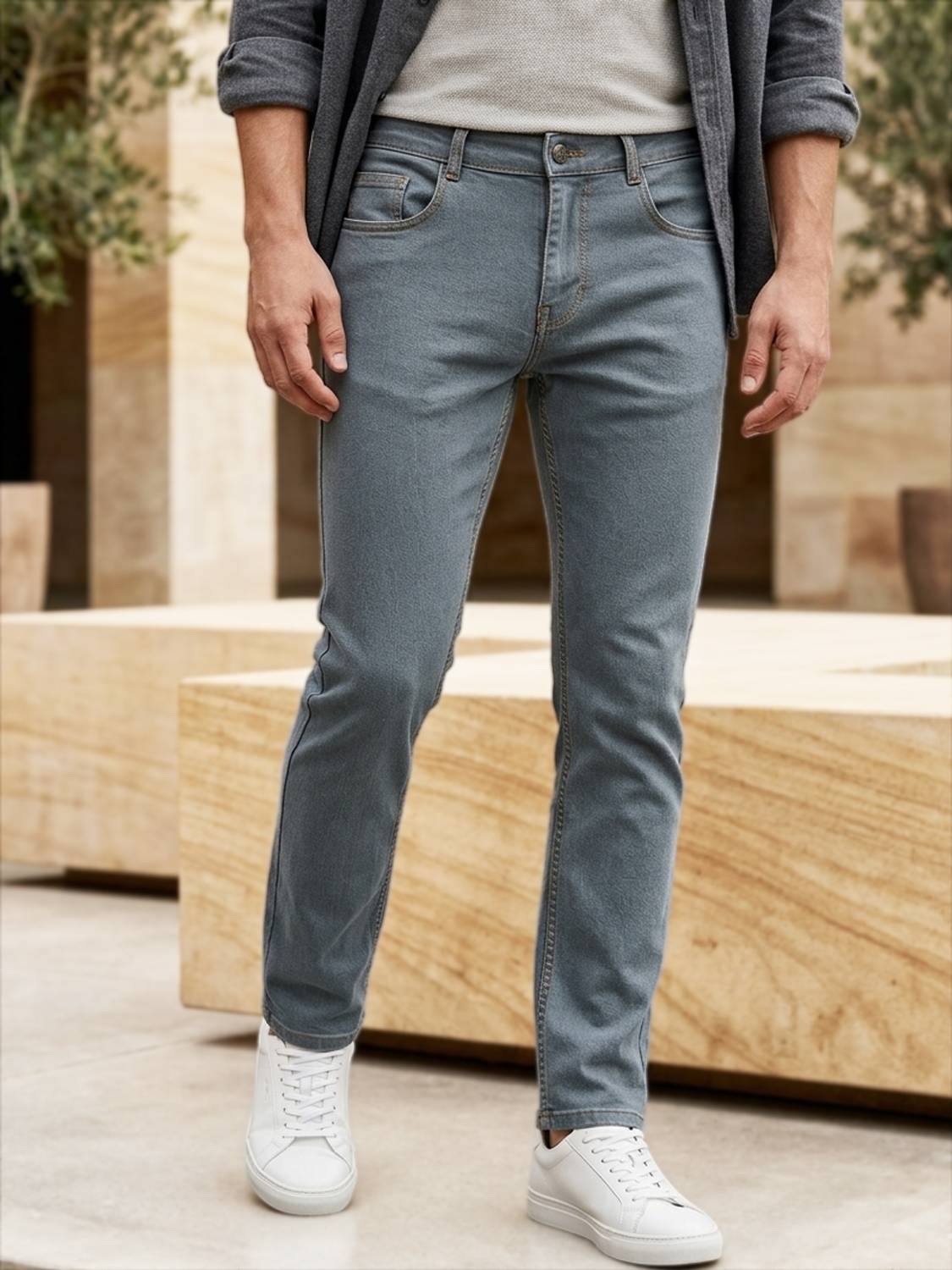 Urbano Fashion Men Slim Mid Rise Grey Jeans