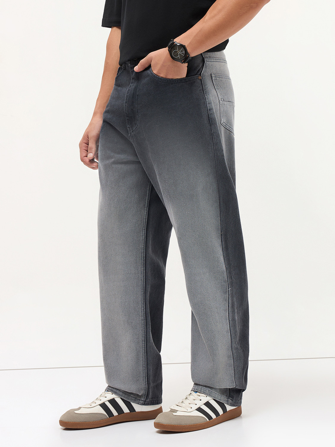 Image of Urbano Fashion Loose Fit Men Dark Grey Jeans