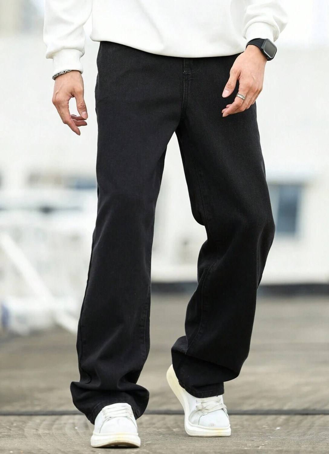 Image of DENIM LOOK Straight Fit Men Black Jeans