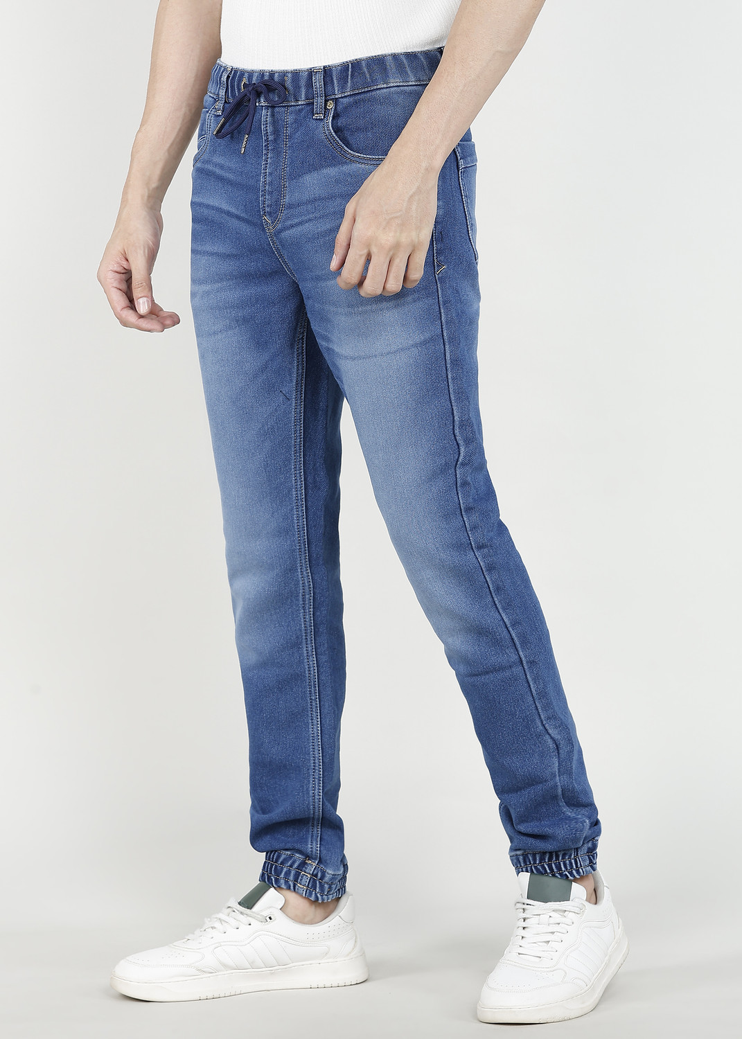 Image of Spykar Men Jogger Fit Mid Rise Blue Jeans