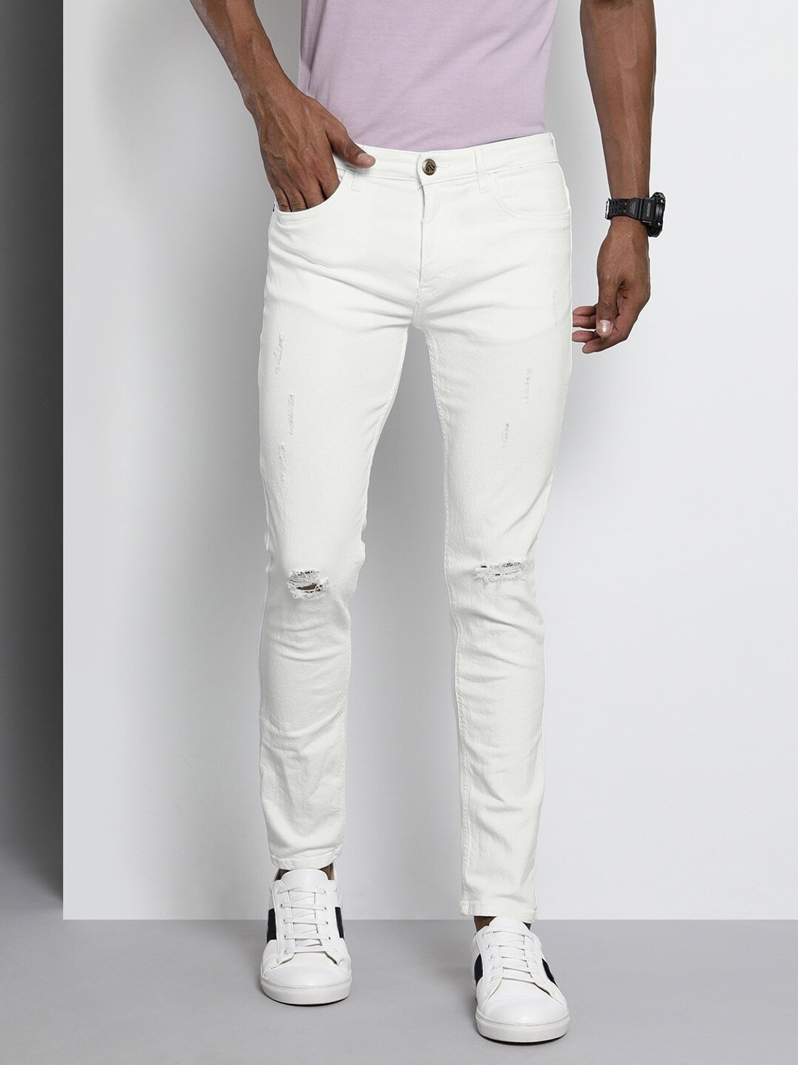 Image of The Indian Garage Co. Slim Men White Jeans