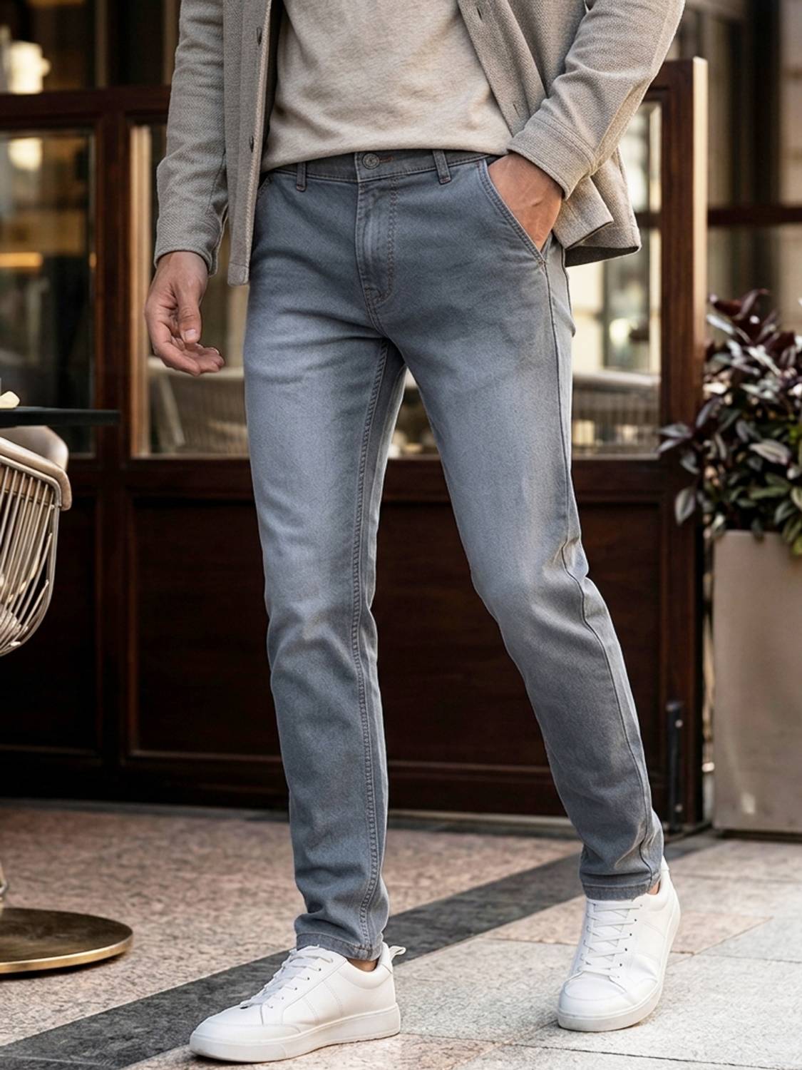 Urbano Slim Men Grey Jeans - Image 1
