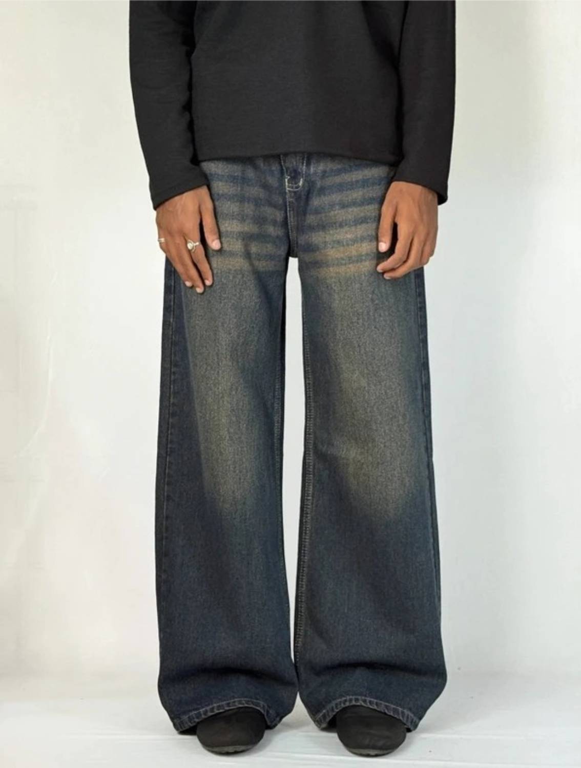 U4Denim Wide Leg Dark Blue Jeans - Image 1