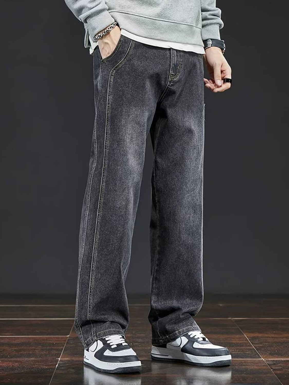 Image of FUDE PRIDE Loose Fit Men Grey Jeans
