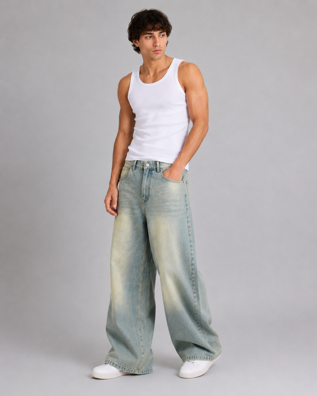 Image of DAHZ Baggy Fit Men Blue Jeans