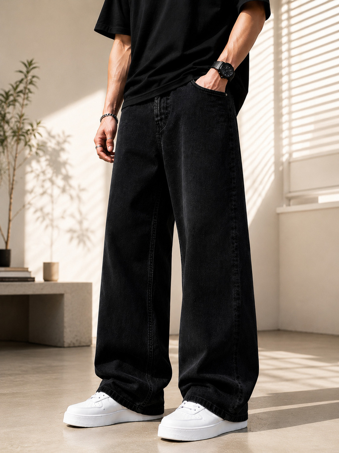 Image of AzureAttire Straight Fit Men Black Jeans