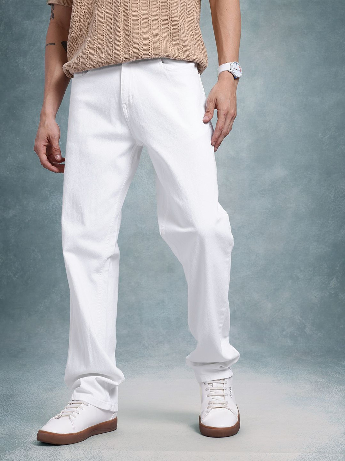 Image of Roadster Straight Fit Men White Jeans
