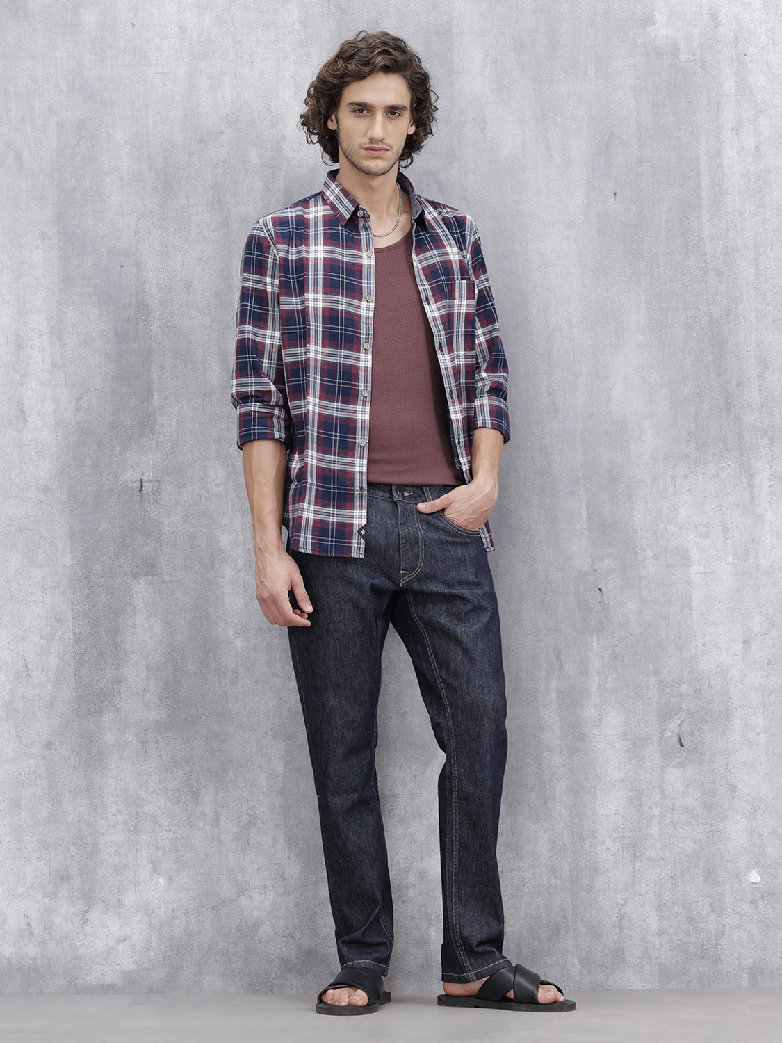 Image of WROGN Men Straight Fit Mid Rise Blue Jeans