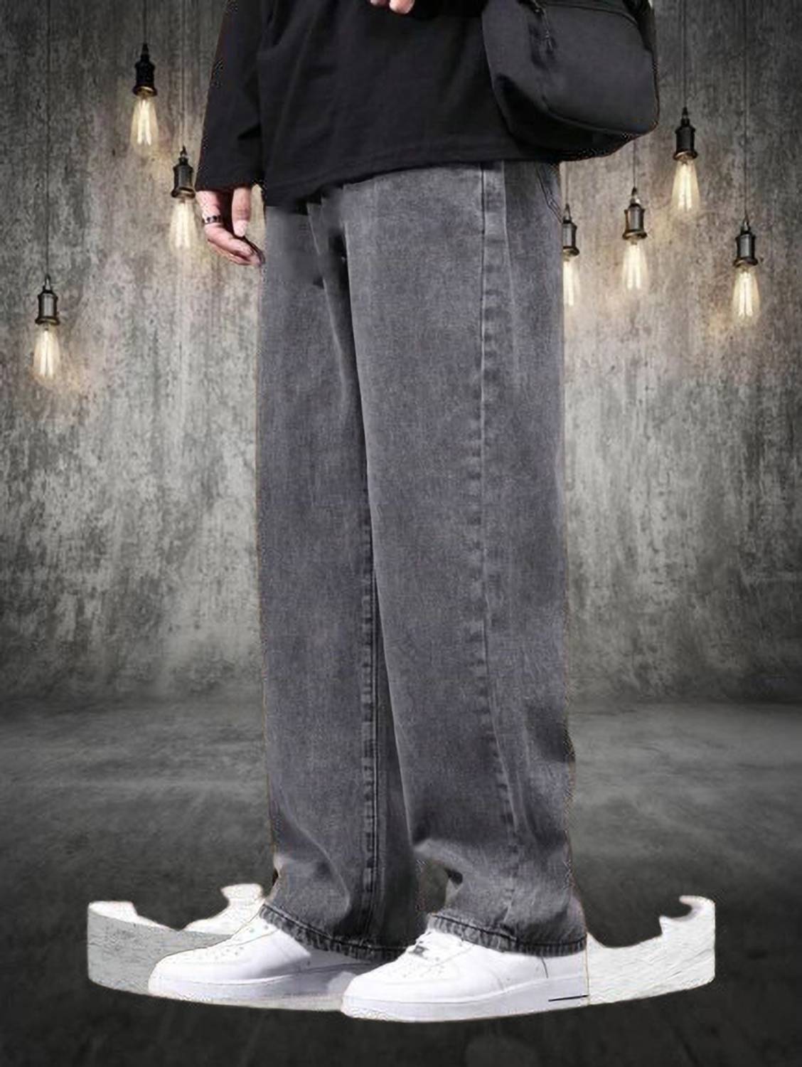 StarForWell Loose Fit Men Grey Jeans - Image 3