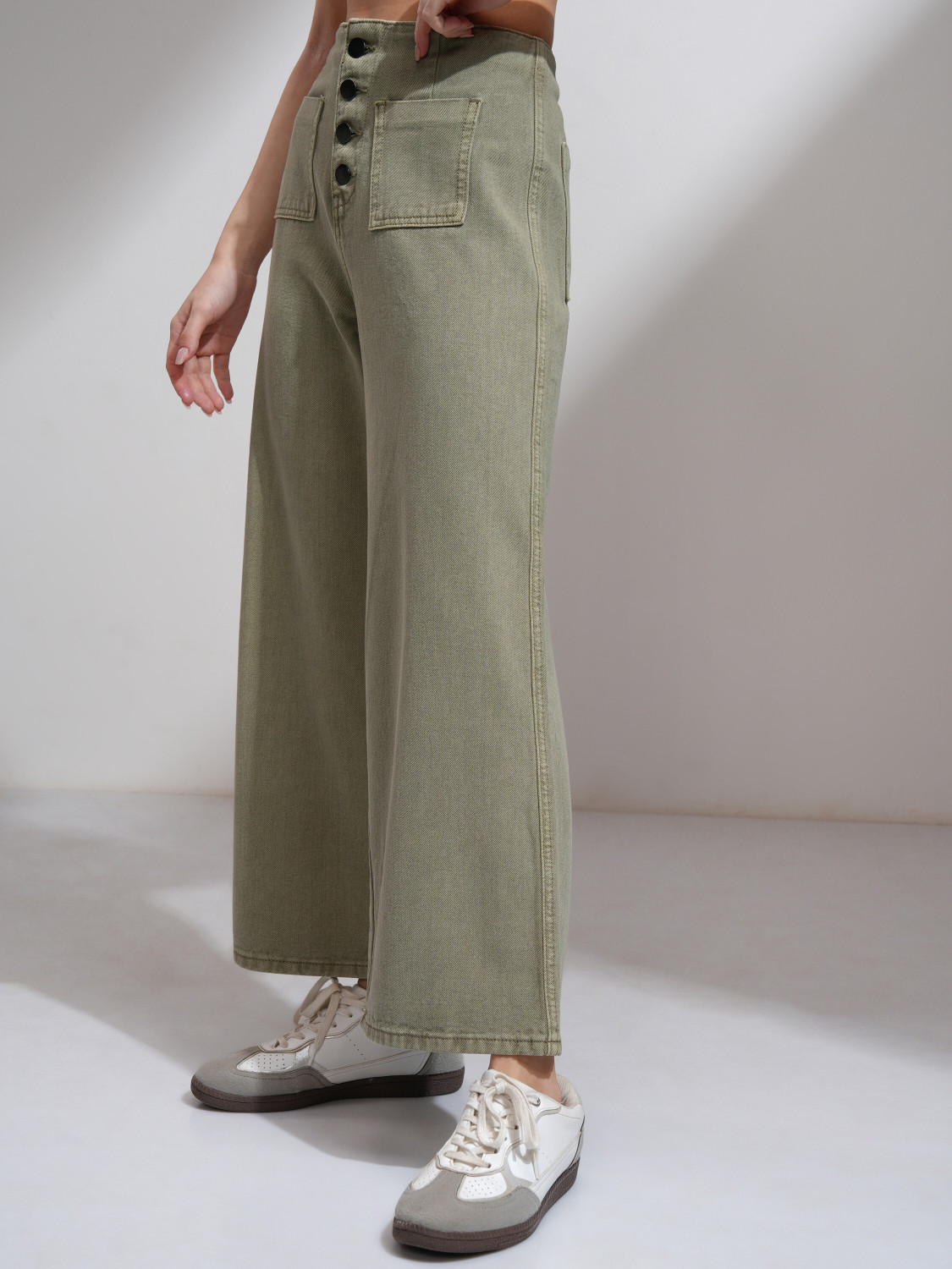Image of Tokyo Talkies Wide Leg Women Green Jeans