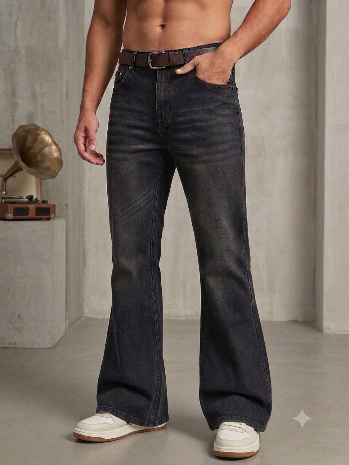 APJ Flared Men Dark Grey Jeans