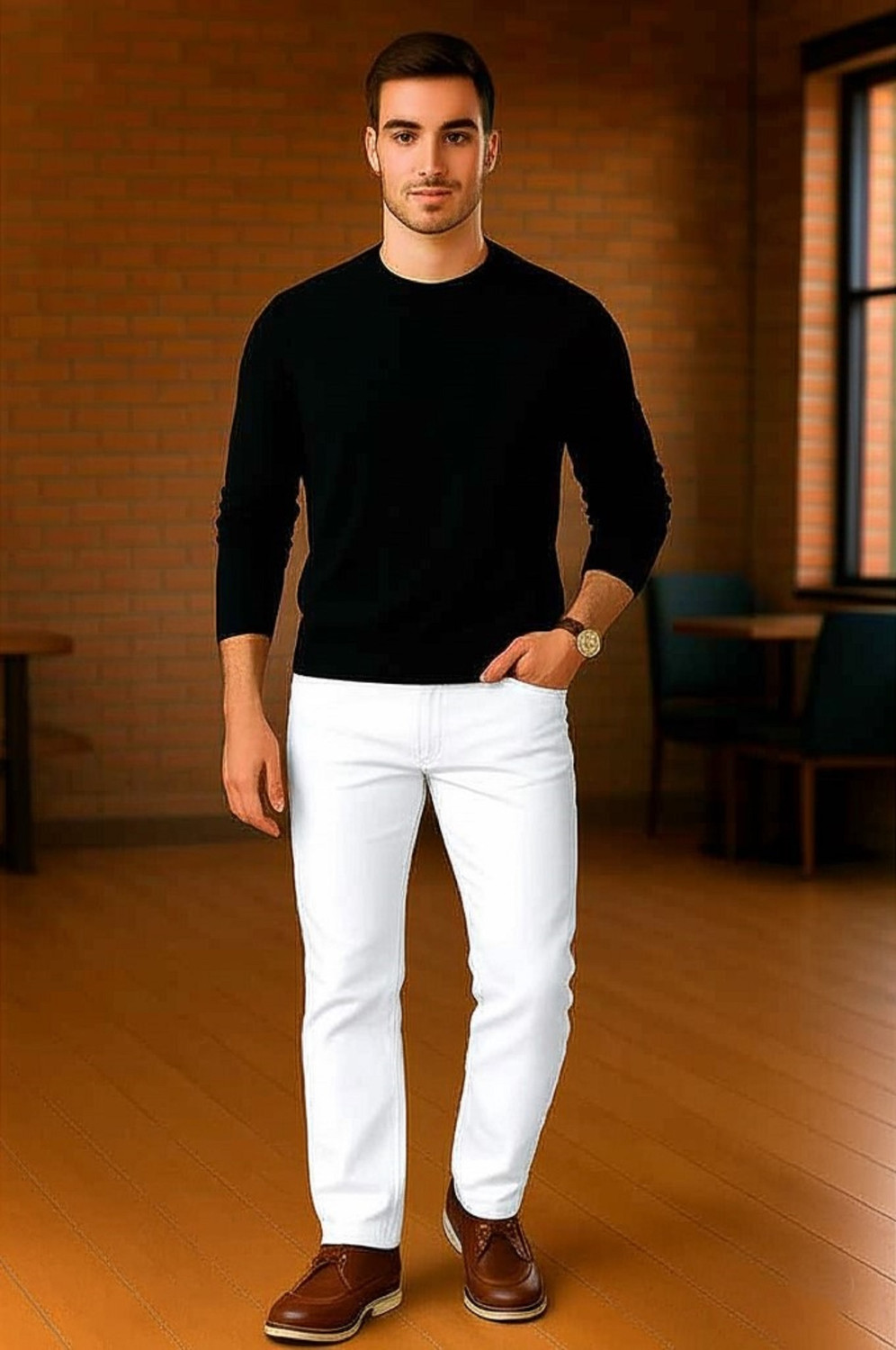 Image of BEN MARTIN Straight Fit Men White Jeans