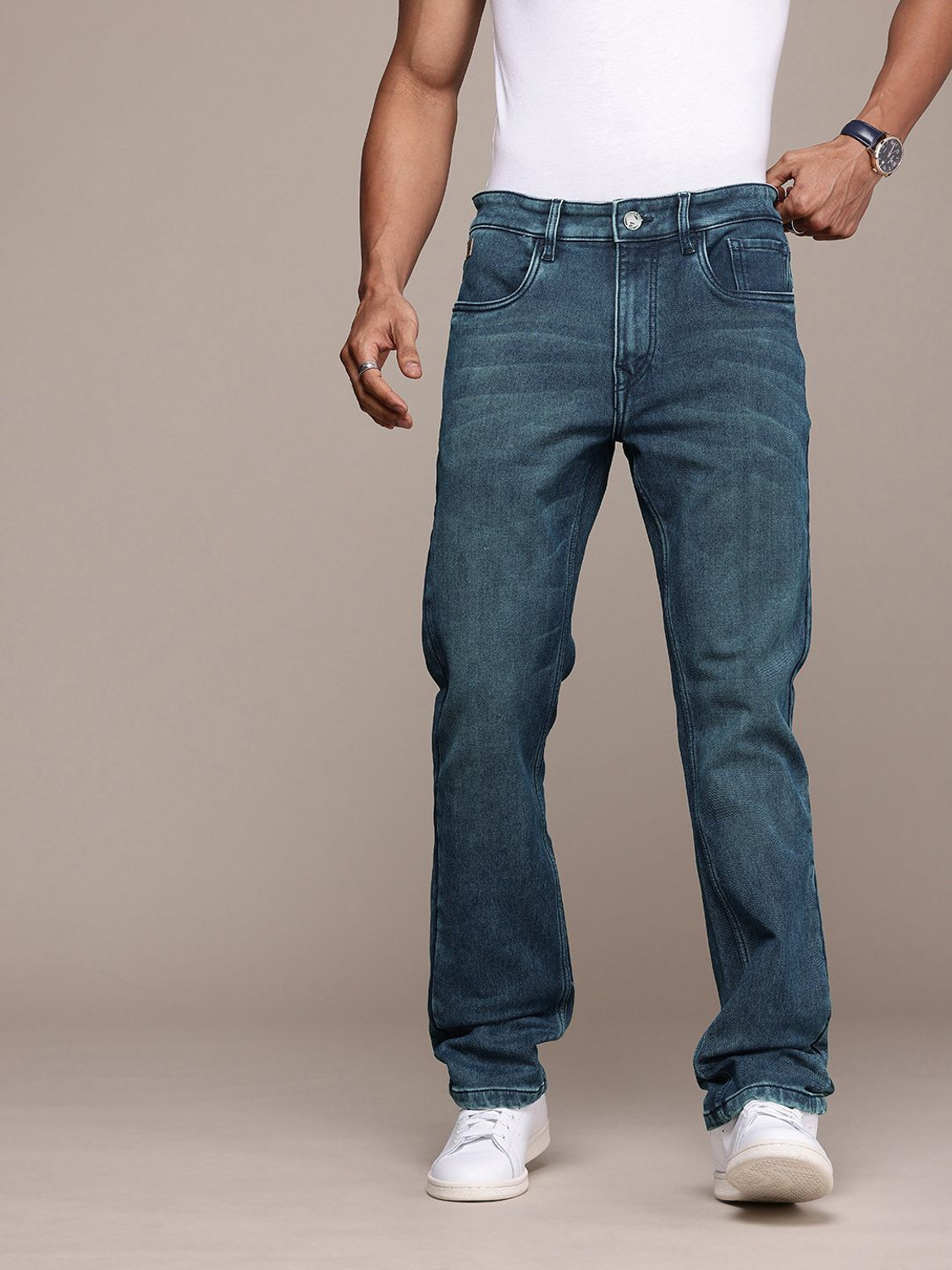 Image of WROGN Straight Fit Men Blue Jeans