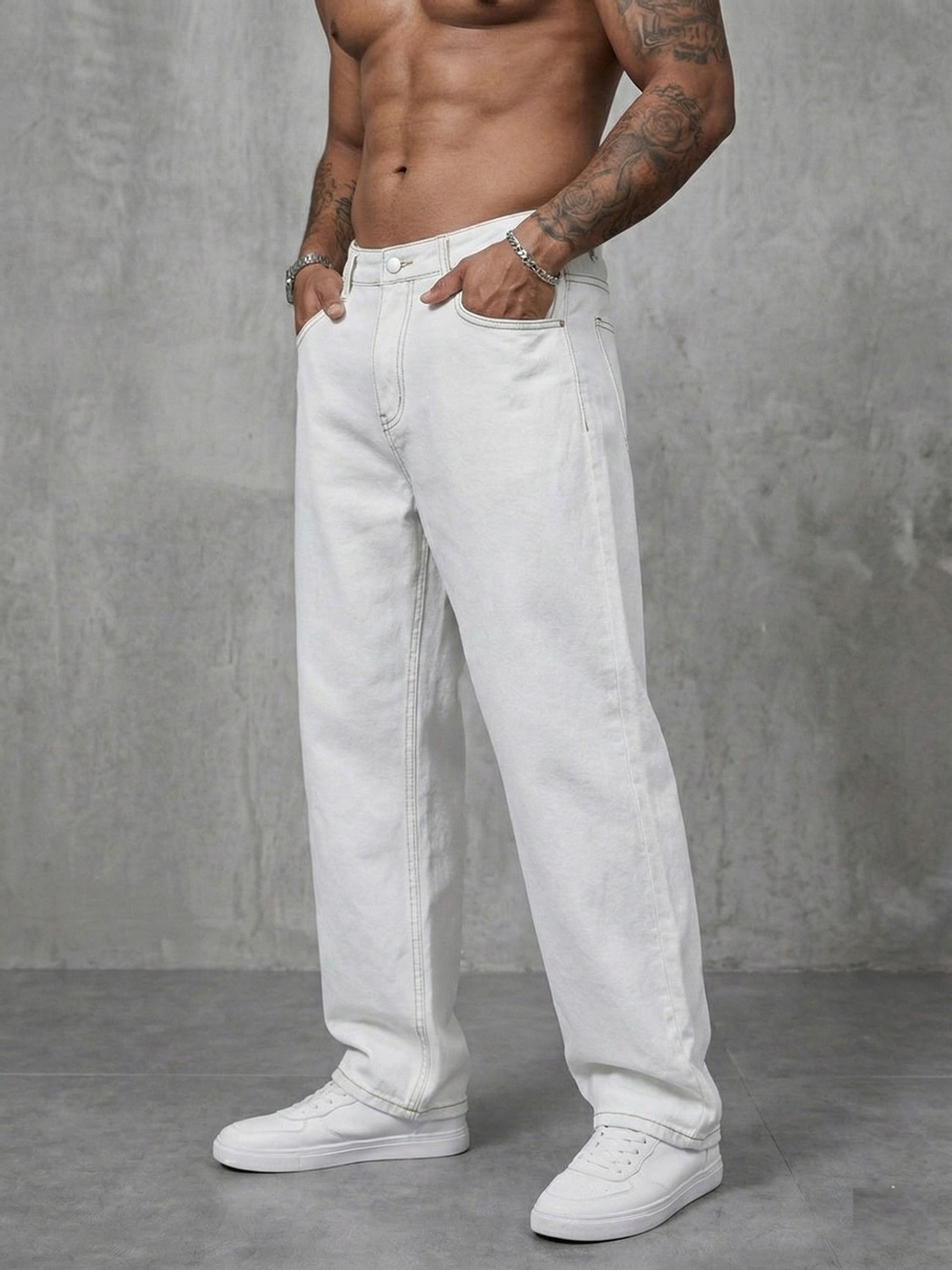Image of Gaucha Loose Fit Men White Jeans