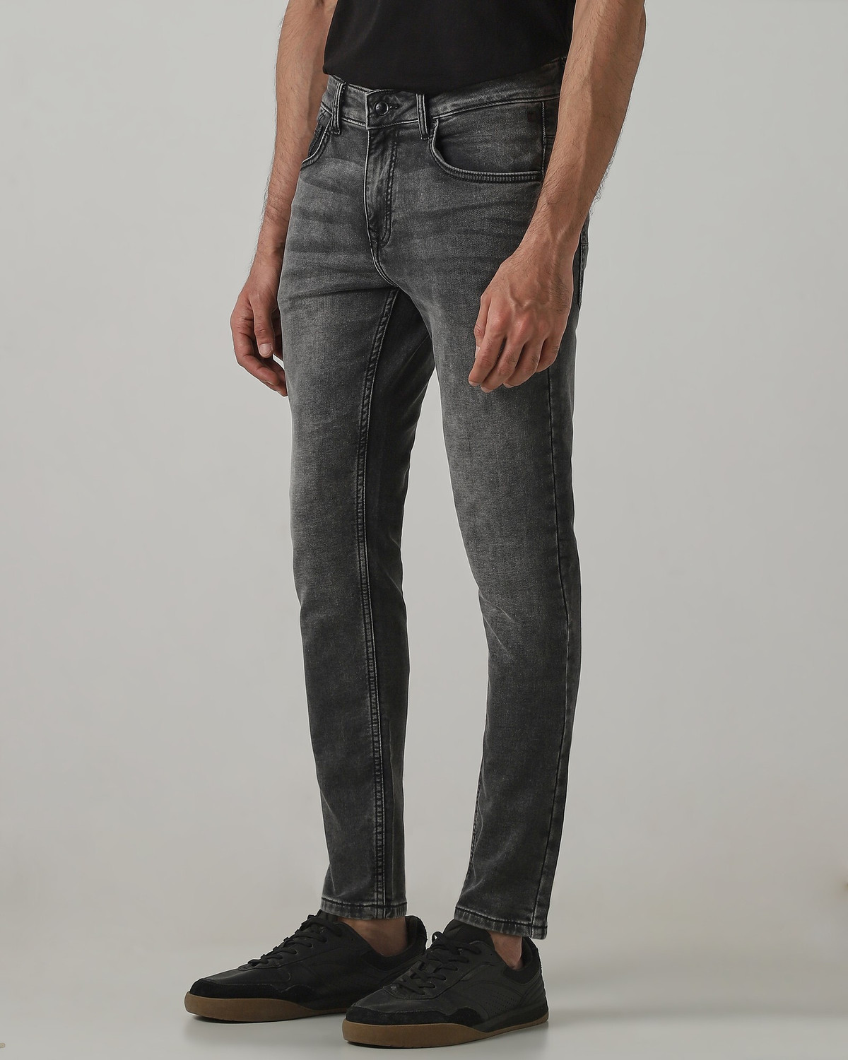Image of MUFTI Men Slim Mid Rise Grey Jeans