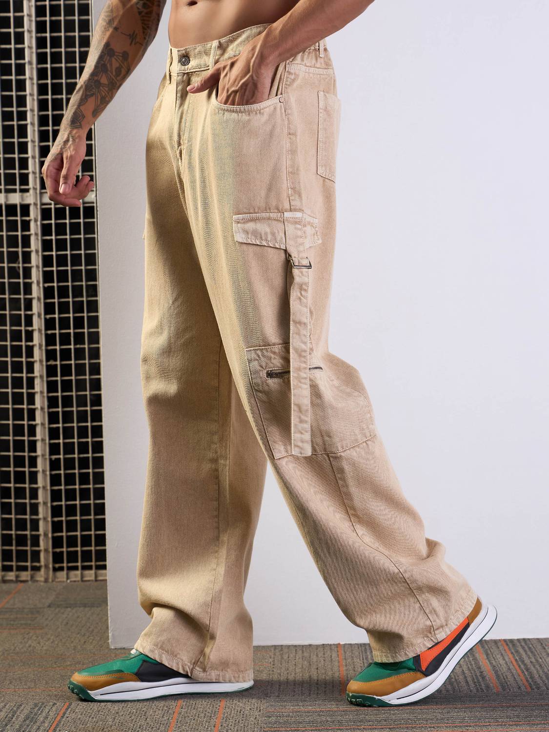 MASCLN Sassafras Loose Fit Men Beige Jeans - Image 3