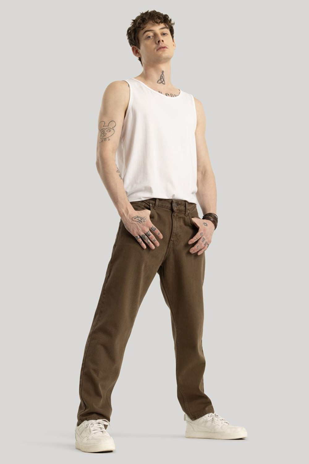 Image of Snitch Loose Fit Men Brown Jeans