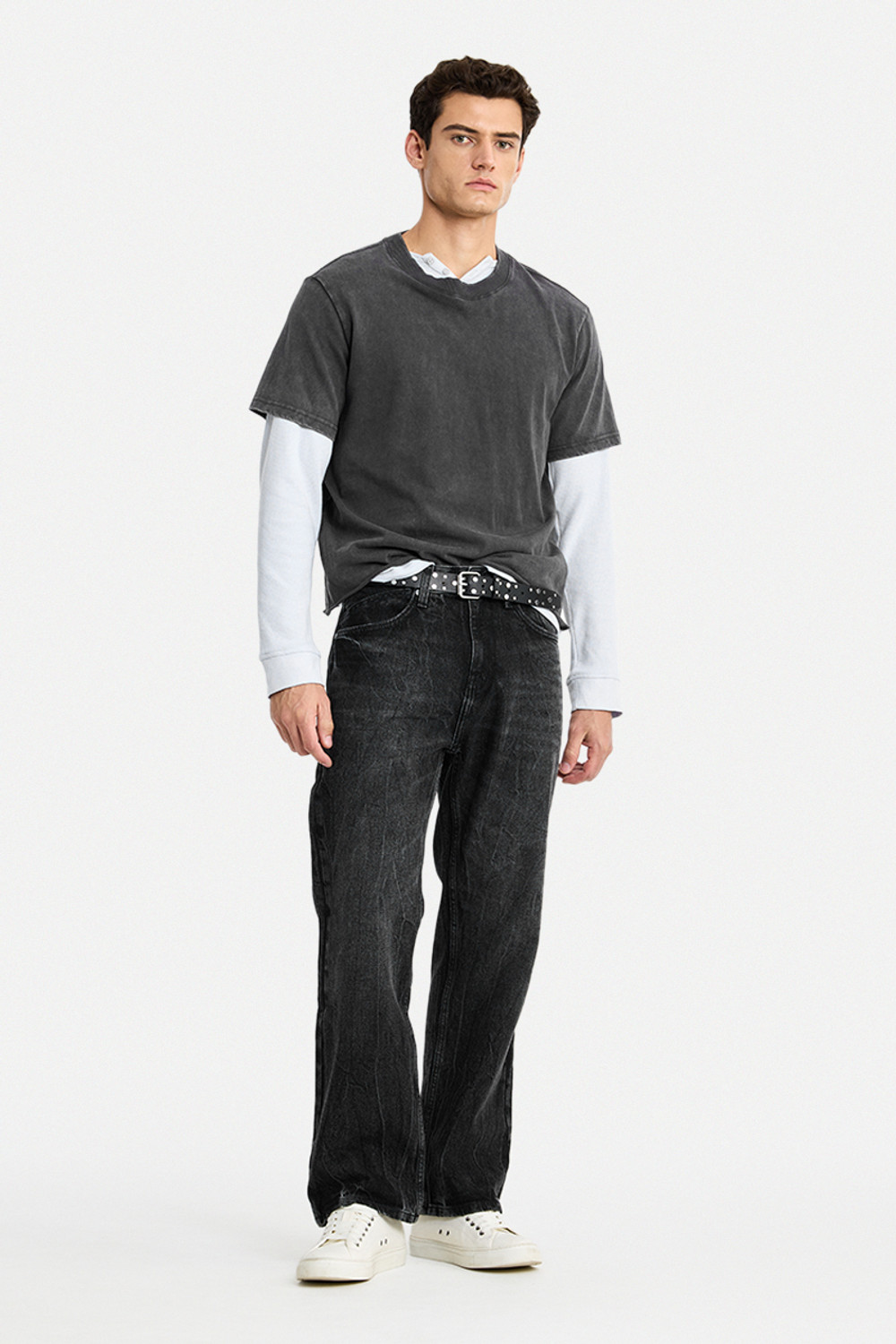 Image of Snitch Straight Fit Men Dark Grey Jeans