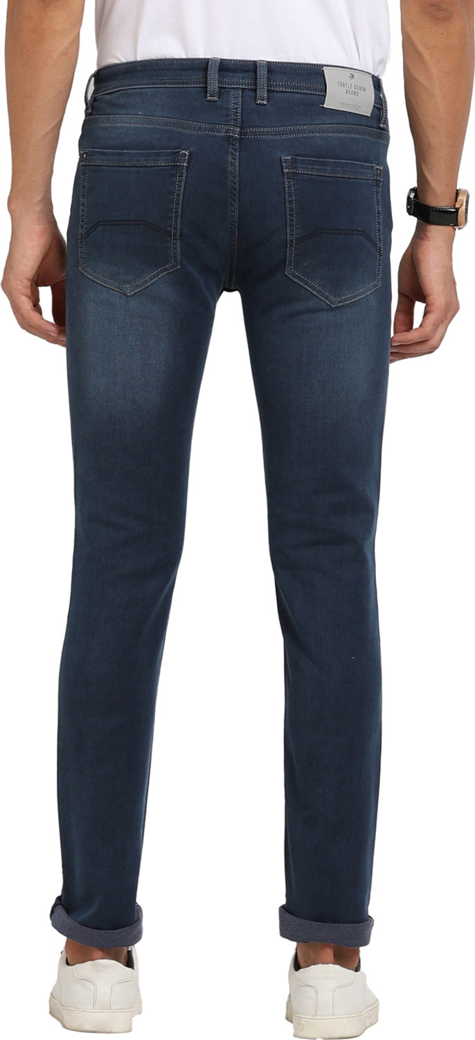 Image of TURTLE Men Tapered Fit Mid Rise Dark Blue Jeans