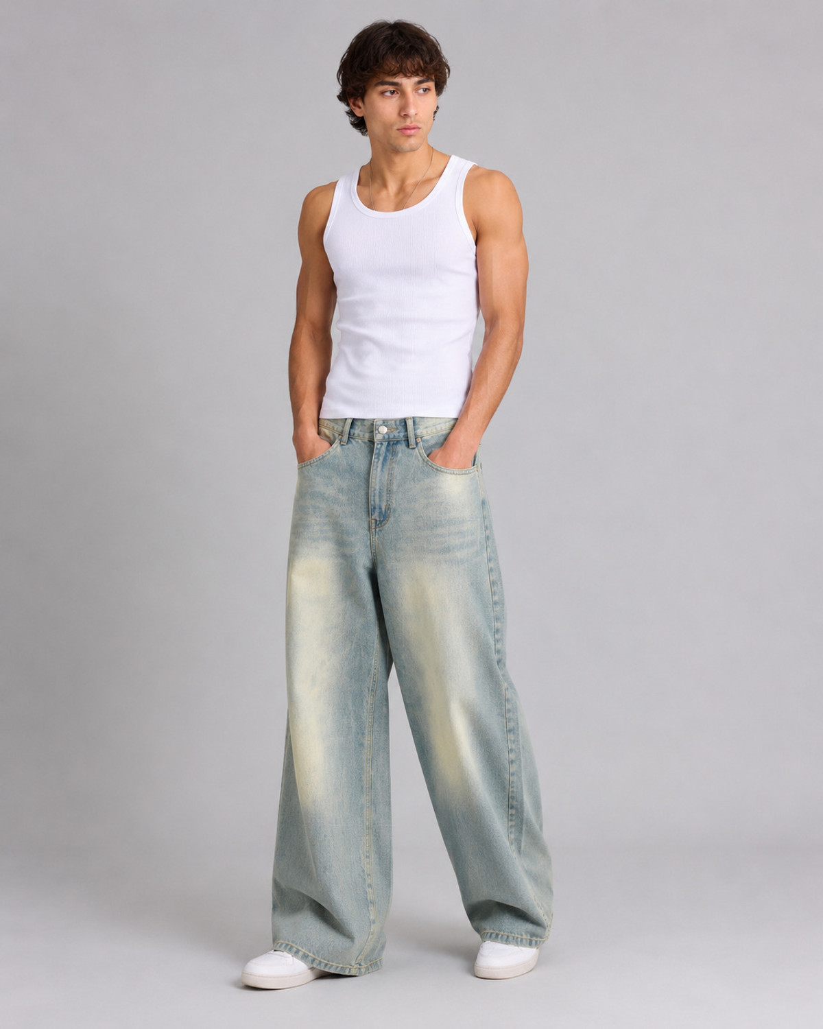 Image of DAHZ Baggy Fit Men Blue Jeans