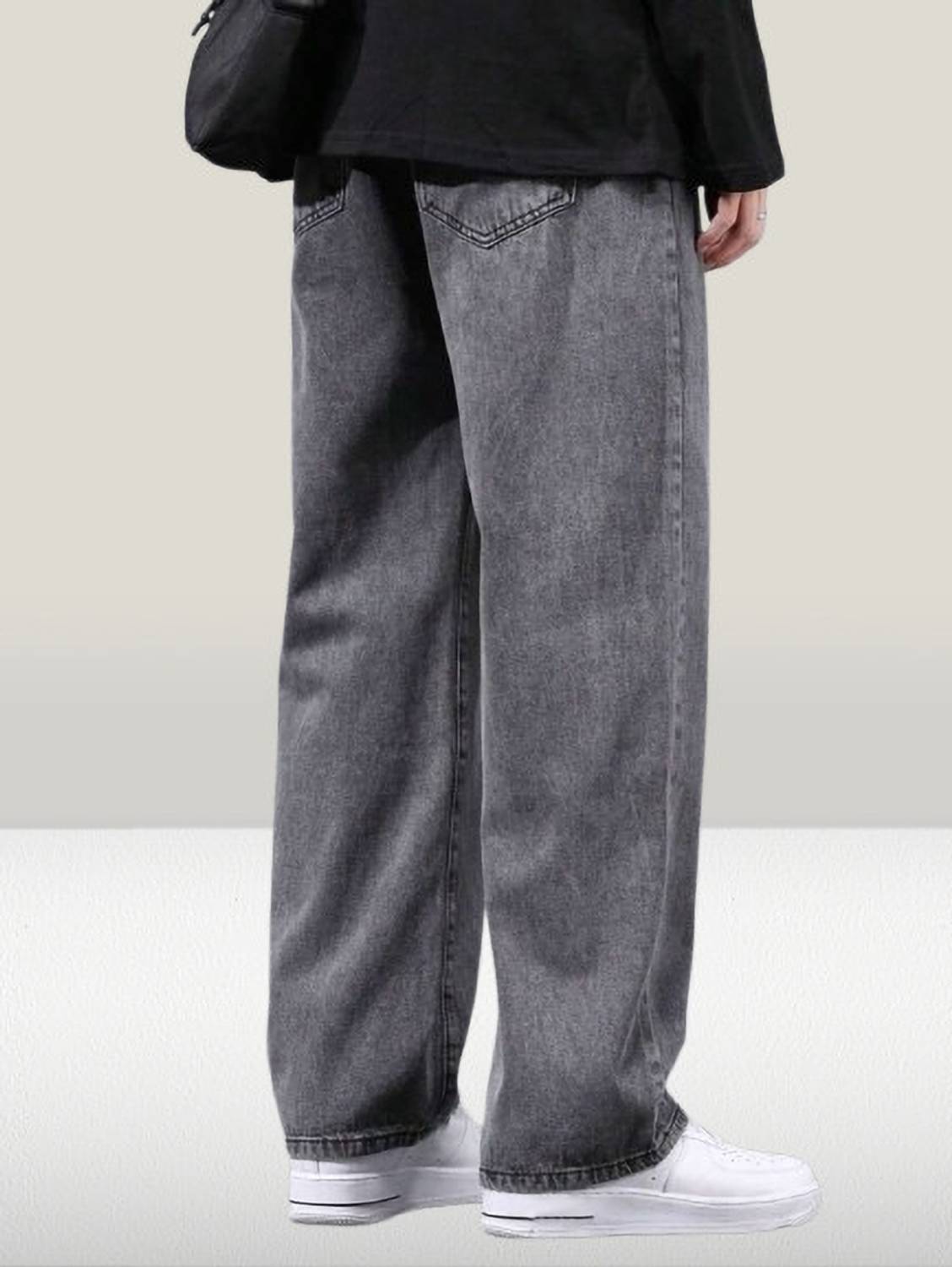 Men Wide Leg Mid Rise Grey Jeans - Image 2