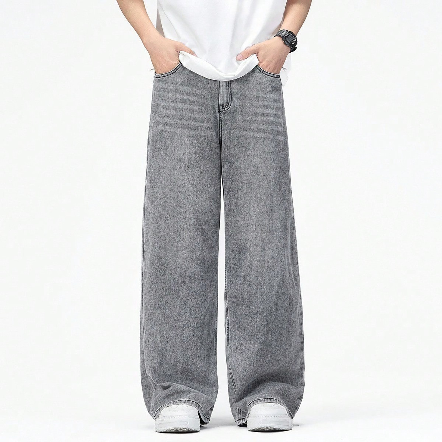 Image of YAMEETFIT Straight Fit Men Grey Jeans